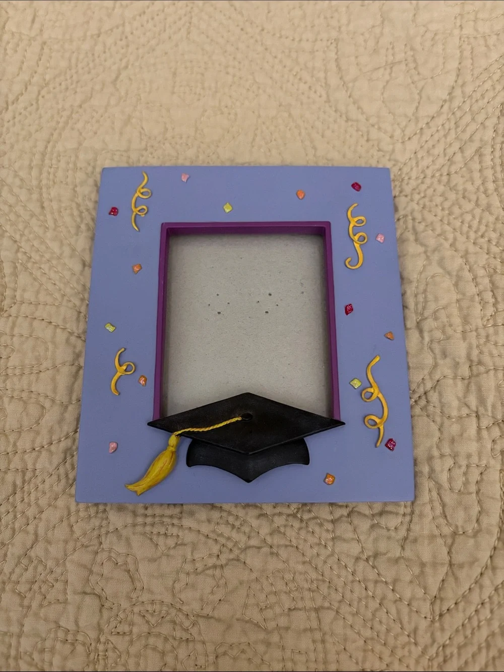 Russ Purple Graduation Picture Frame with Black Cap and Yellow Tassel